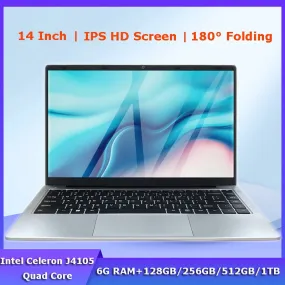 14 Inch Cheap Laptop Intel J4105 DDR4 6GB RAM 1TB SSD Portable Student Win 10 Notebook FHD Screen Computer for Business Office