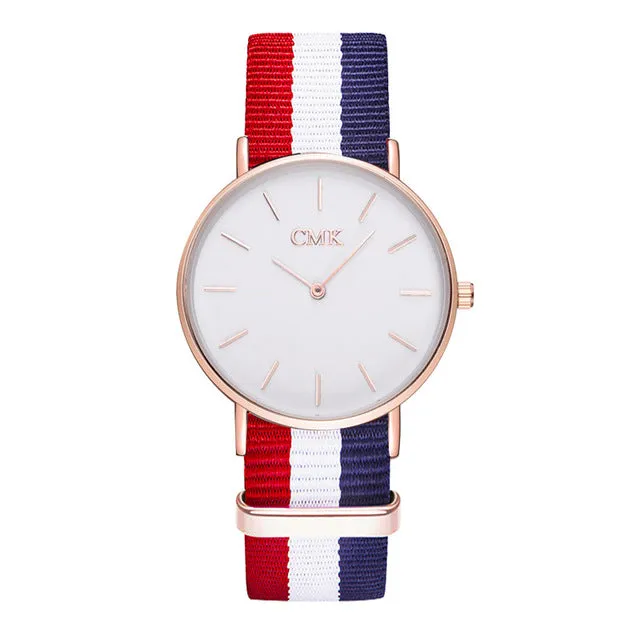 2017 Brand Clock Woven strap sports watches Metal button women's watch Casual Couple Various styles 18 color Quartz Wristwatches