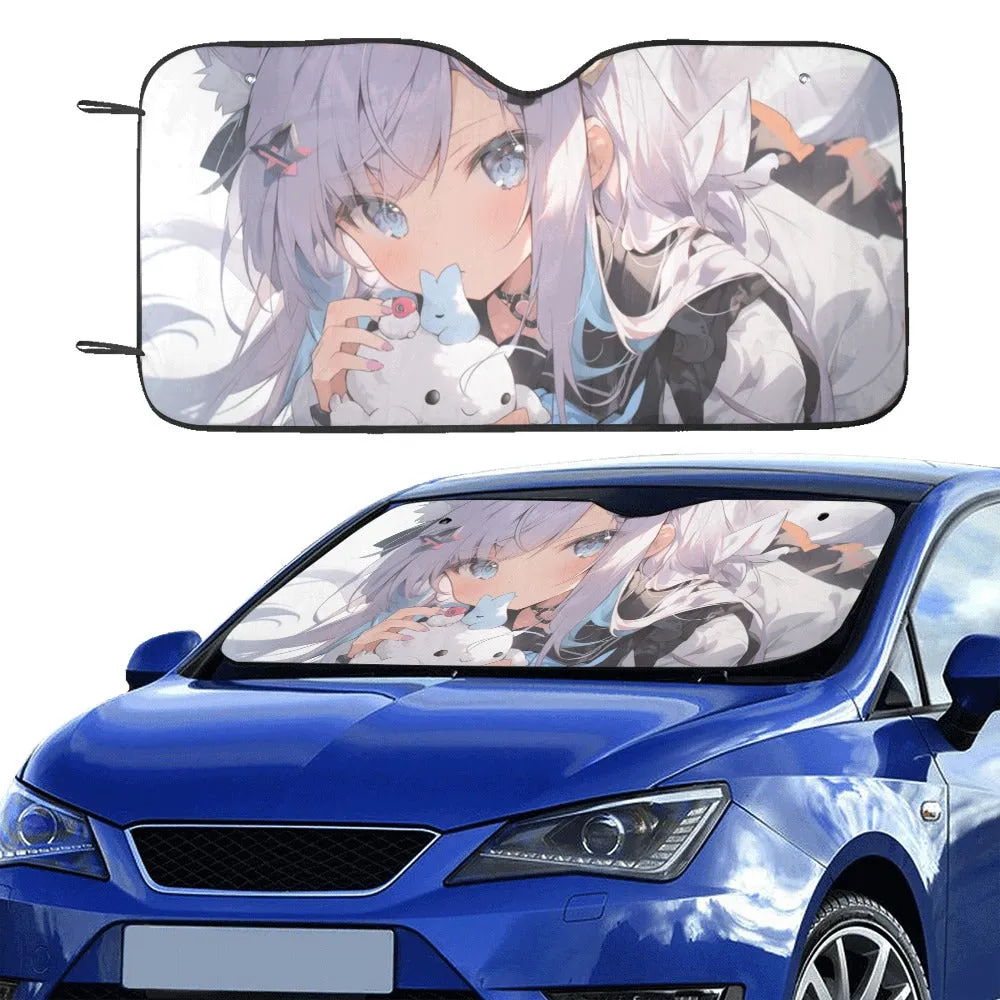 Anime Girl Car Sun Shade, Kawaii Sun Universal Windshield Car Accessories Auto Protector Window Visor Screen Decor Blocker