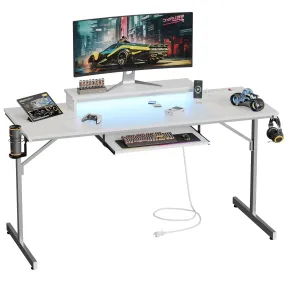 Bestier 63 Inch LED Gaming Desk with Keyboard Tray