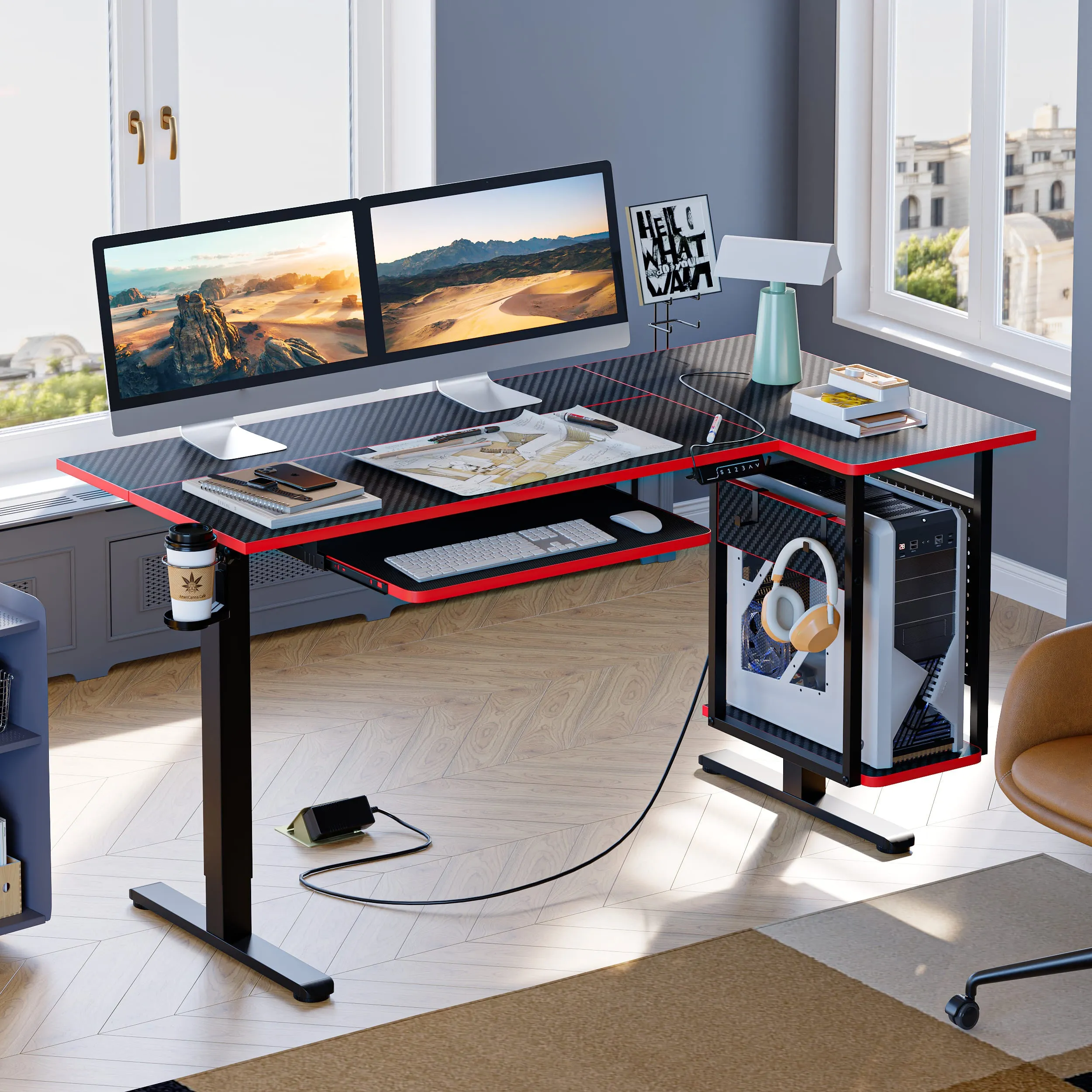 Bestier L-Shaped Standing Desk with Keyboard Tray for Home Office