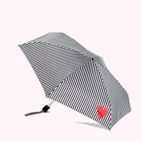 BLACK AND WHITE STRIPES AND HEART UMBRELLA