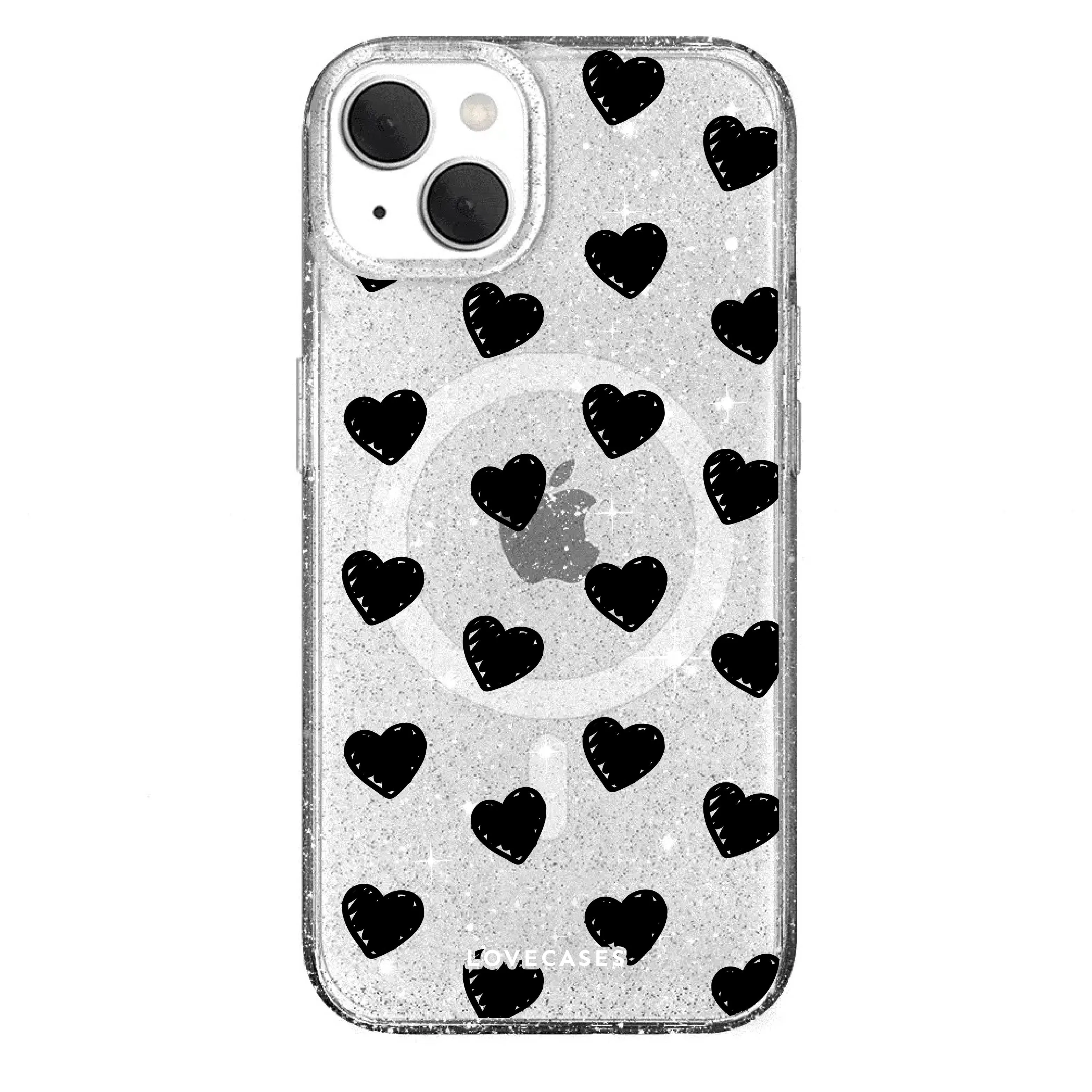 Black Hearts Glitter MagSafe Case