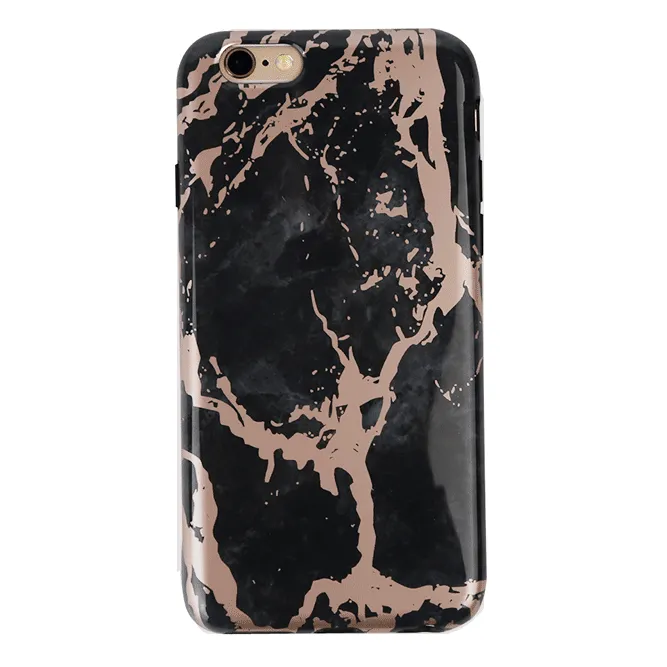 Black Marble Rose Gold Chrome iPhone Case