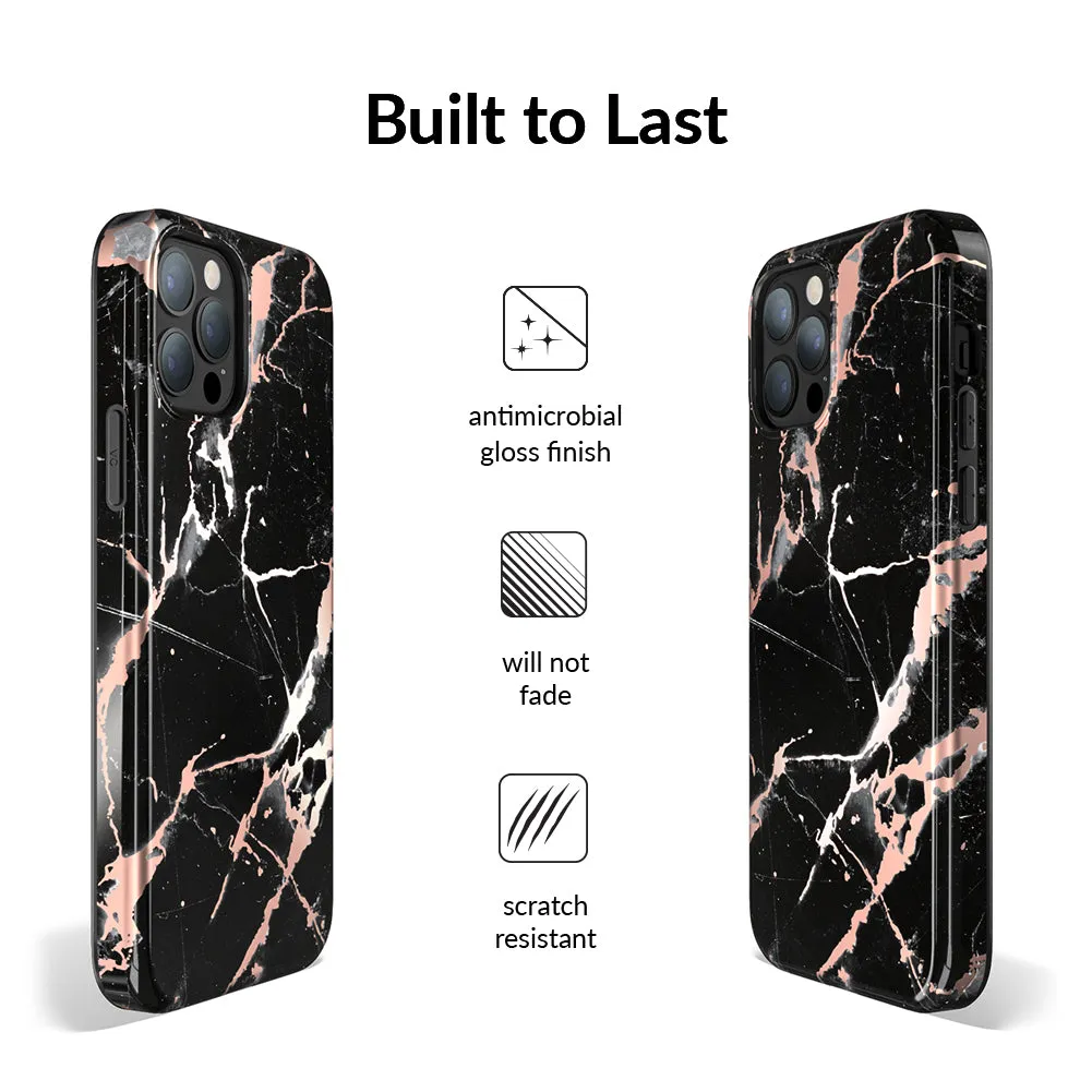 Black Marble Rose Gold Chrome iPhone Case