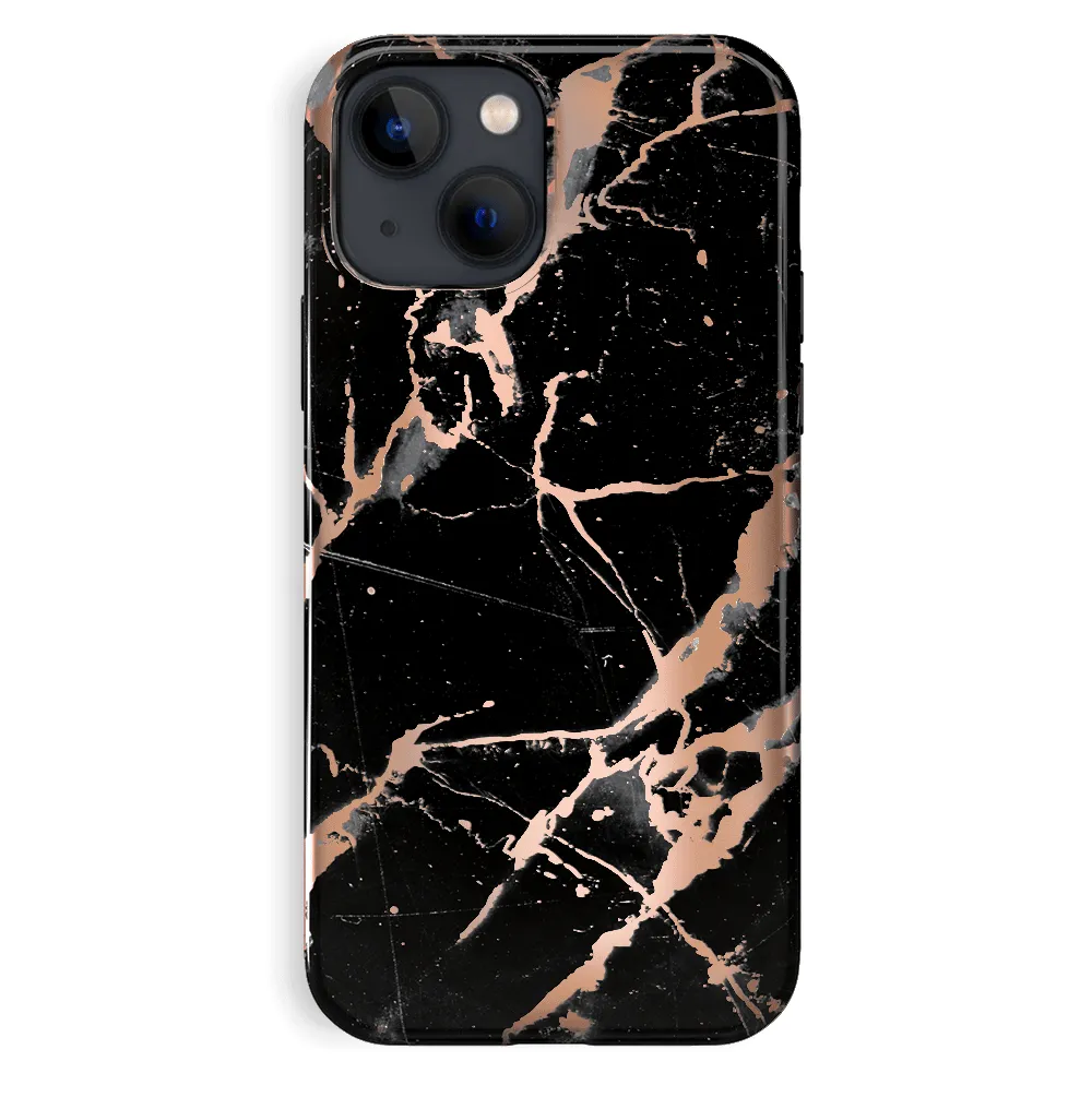 Black Marble Rose Gold Chrome iPhone Case