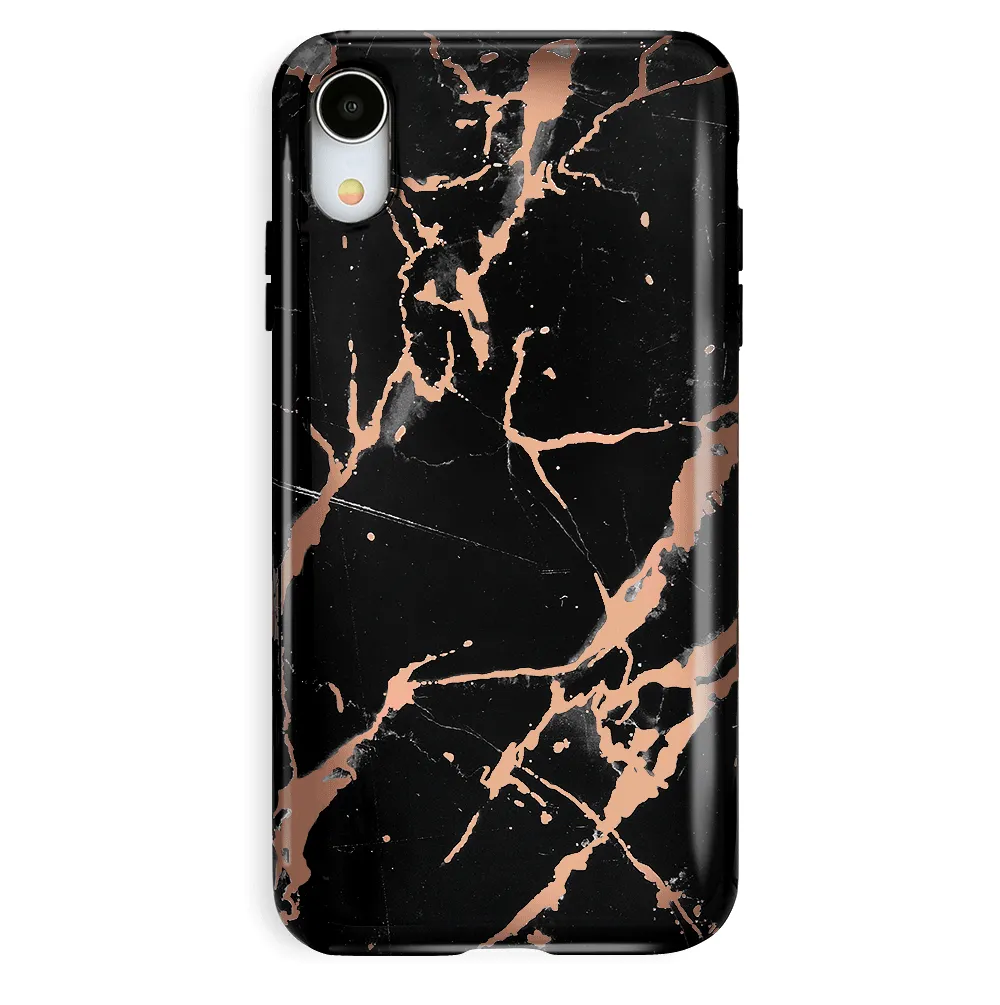 Black Marble Rose Gold Chrome iPhone Case