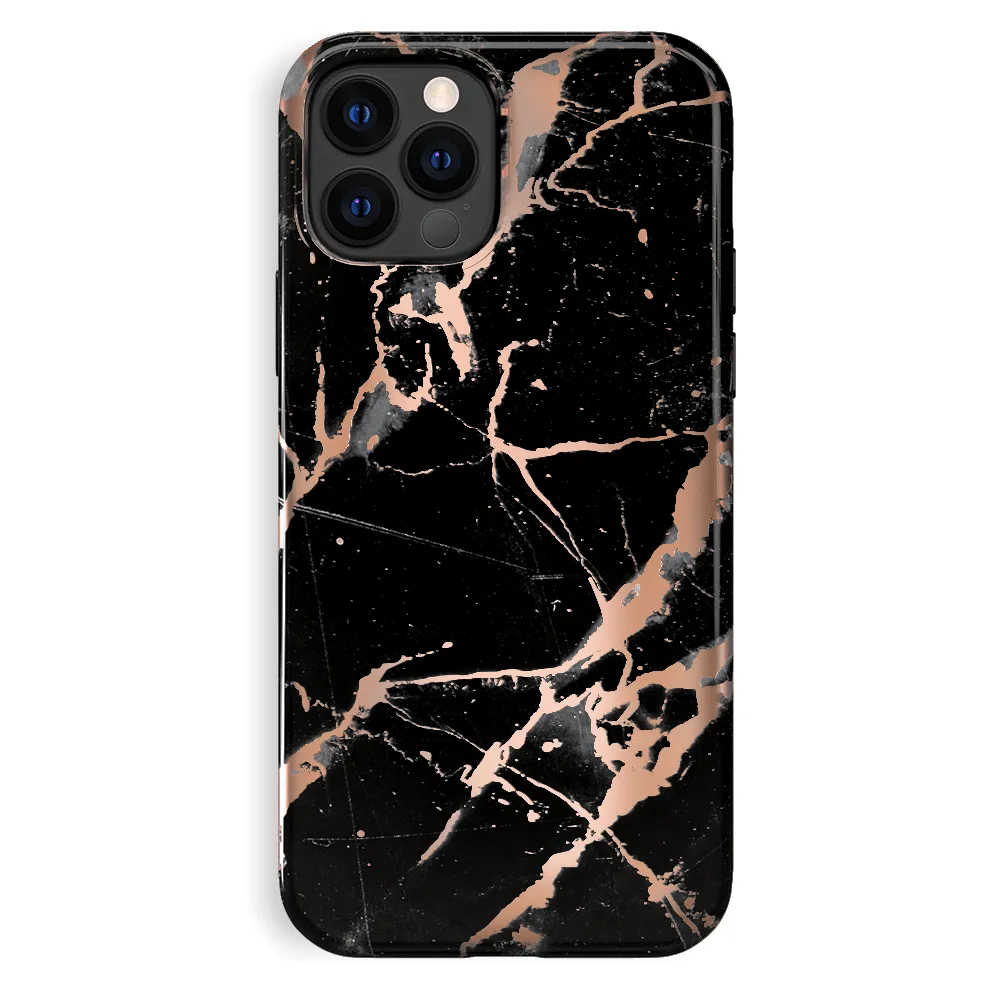 Black Marble Rose Gold Chrome iPhone Case