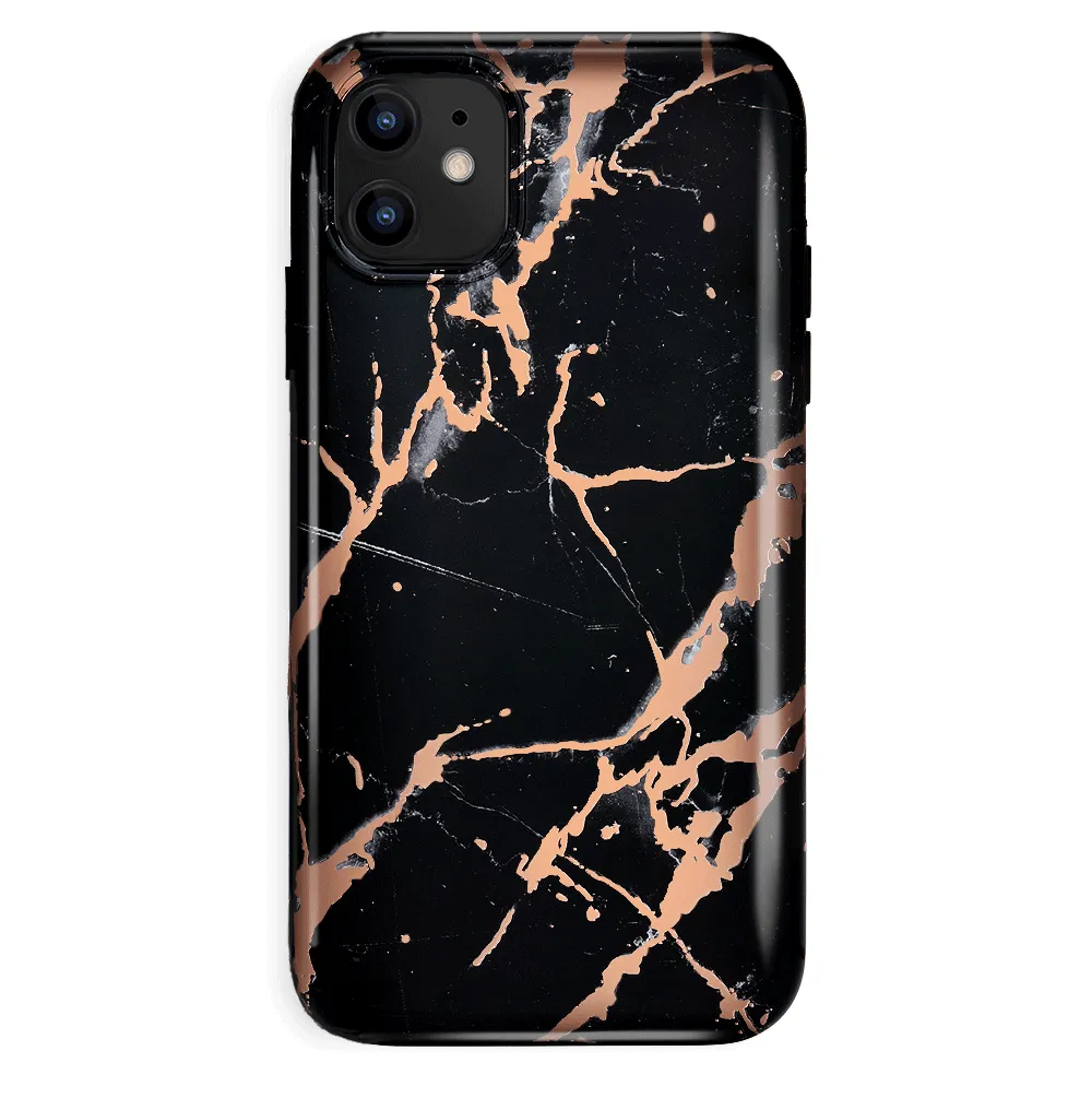 Black Marble Rose Gold Chrome iPhone Case