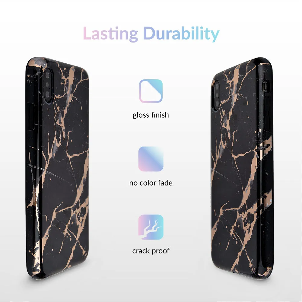 Black Marble Rose Gold Chrome iPhone Case