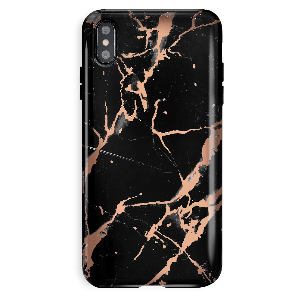 Black Marble Rose Gold Chrome iPhone Case