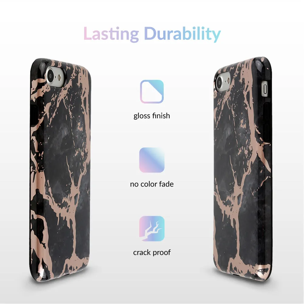 Black Marble Rose Gold Chrome iPhone Case