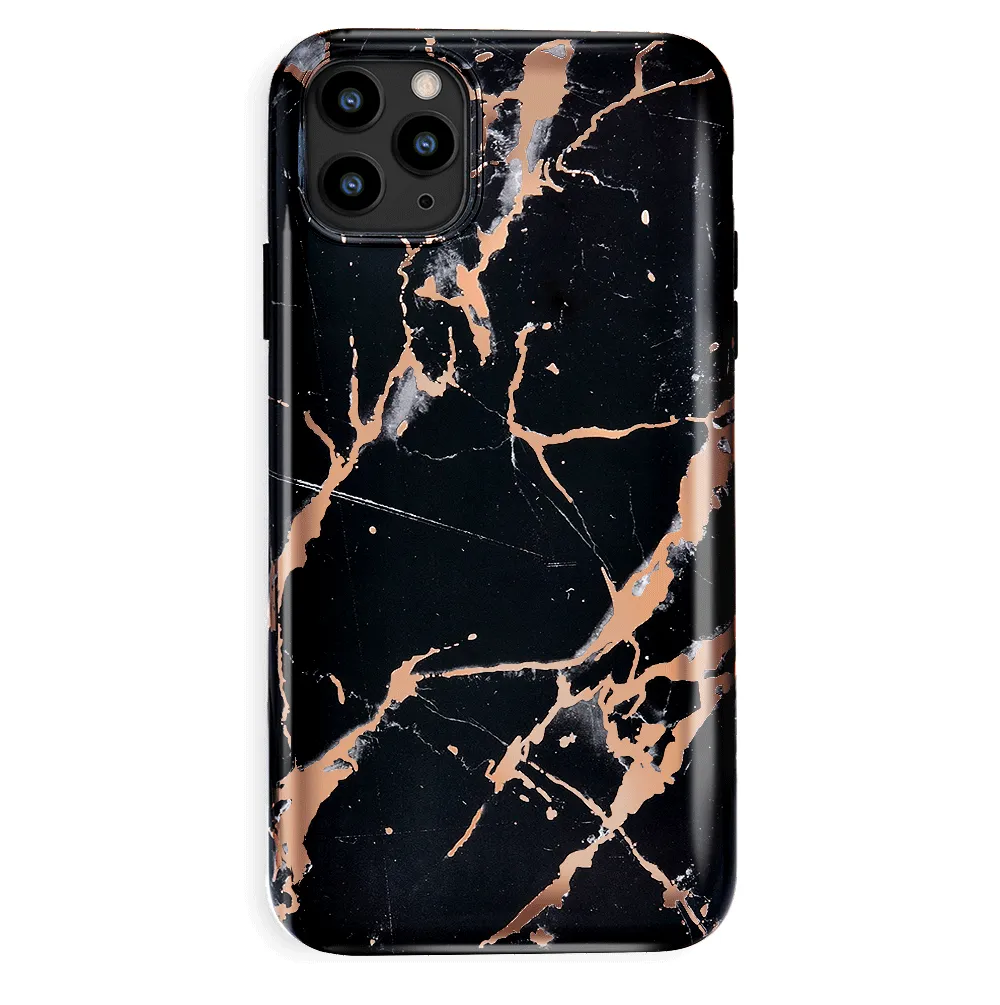 Black Marble Rose Gold Chrome iPhone Case