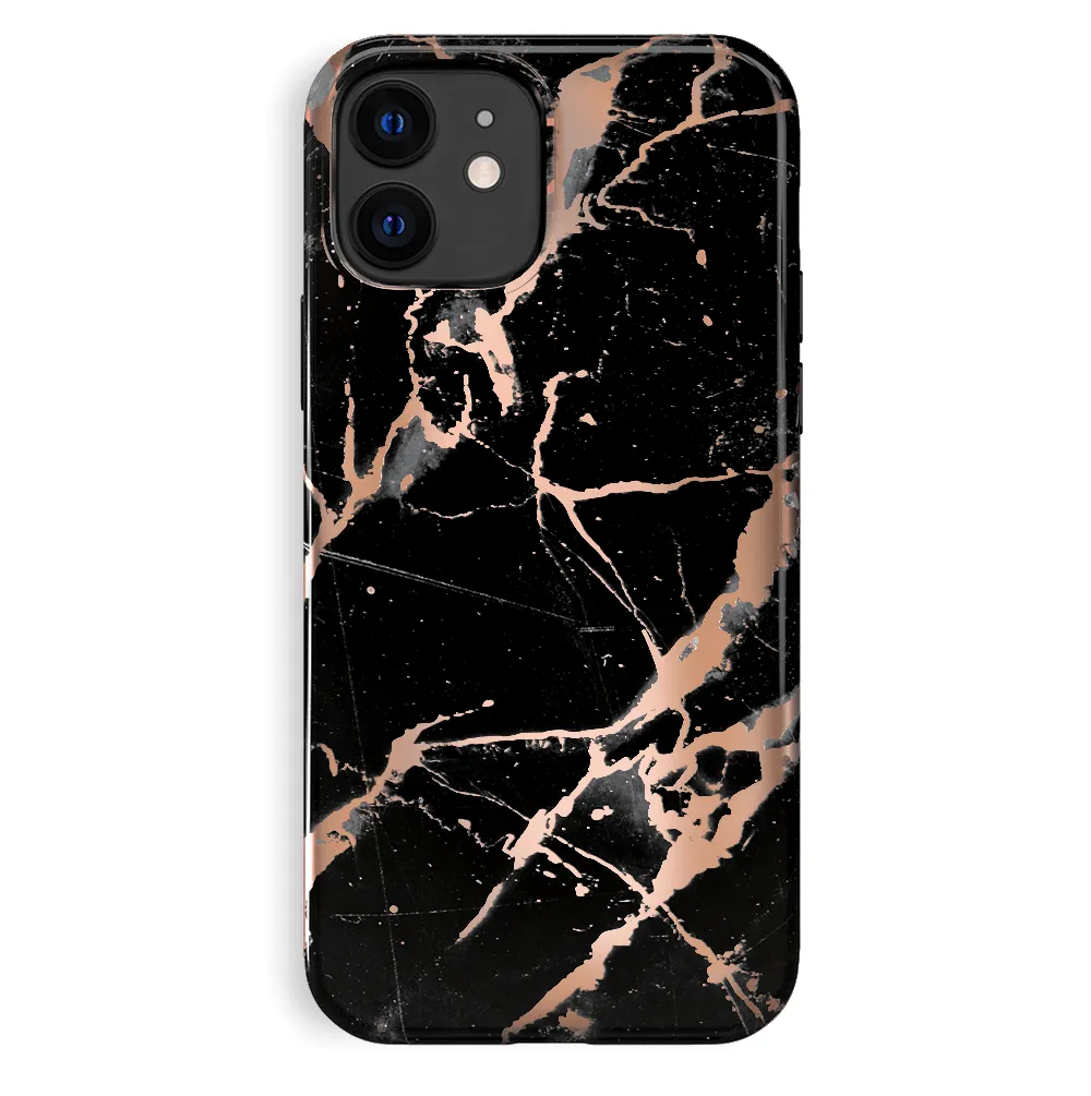 Black Marble Rose Gold Chrome iPhone Case