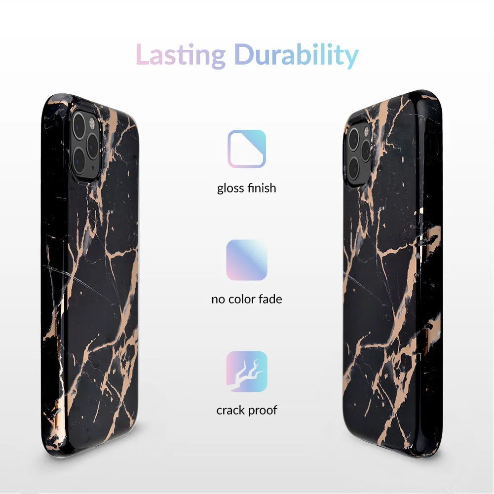 Black Marble Rose Gold Chrome iPhone Case