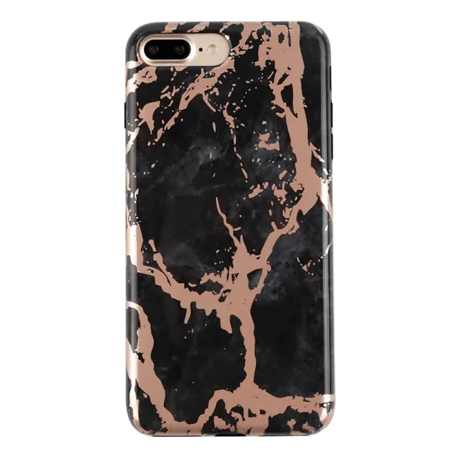 Black Marble Rose Gold Chrome iPhone Case