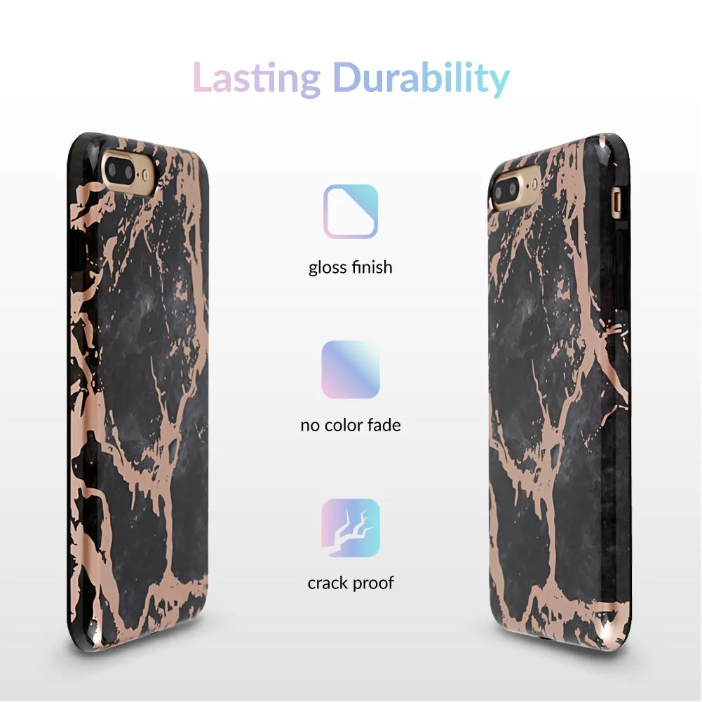 Black Marble Rose Gold Chrome iPhone Case