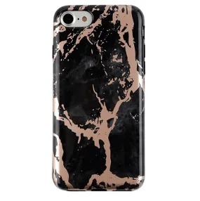 Black Marble Rose Gold Chrome iPhone Case