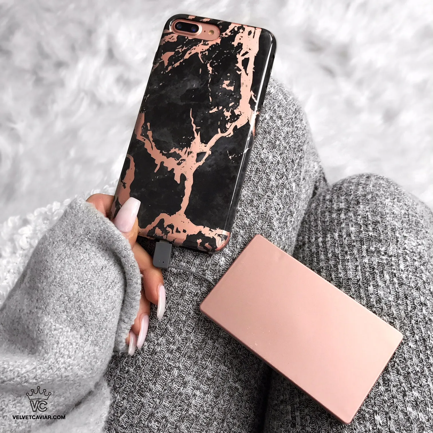 Black Marble Rose Gold Chrome iPhone Case