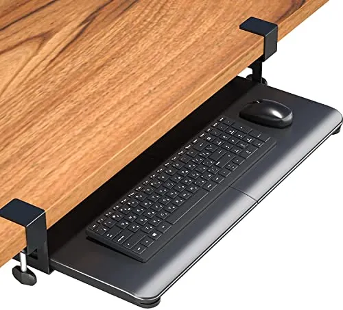 BONTEC Keyboard Tray Under Desk, Pull Out Keyboard & Mouse Tray with C-clamp, 25.6 Excluding Clamps (30 Including Clamps) x 11.8 Inch Steady Slide-Out Computer Drawer for Typing, Black