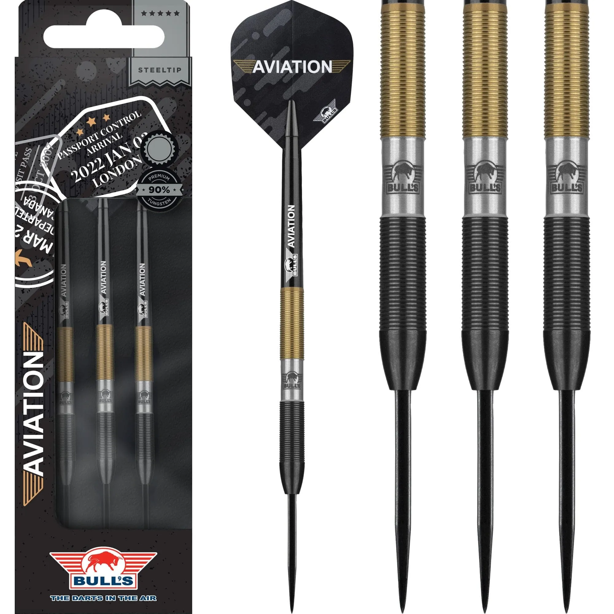 Bulls Aviation Darts - Steel Tip - Ringed - Black and Gold