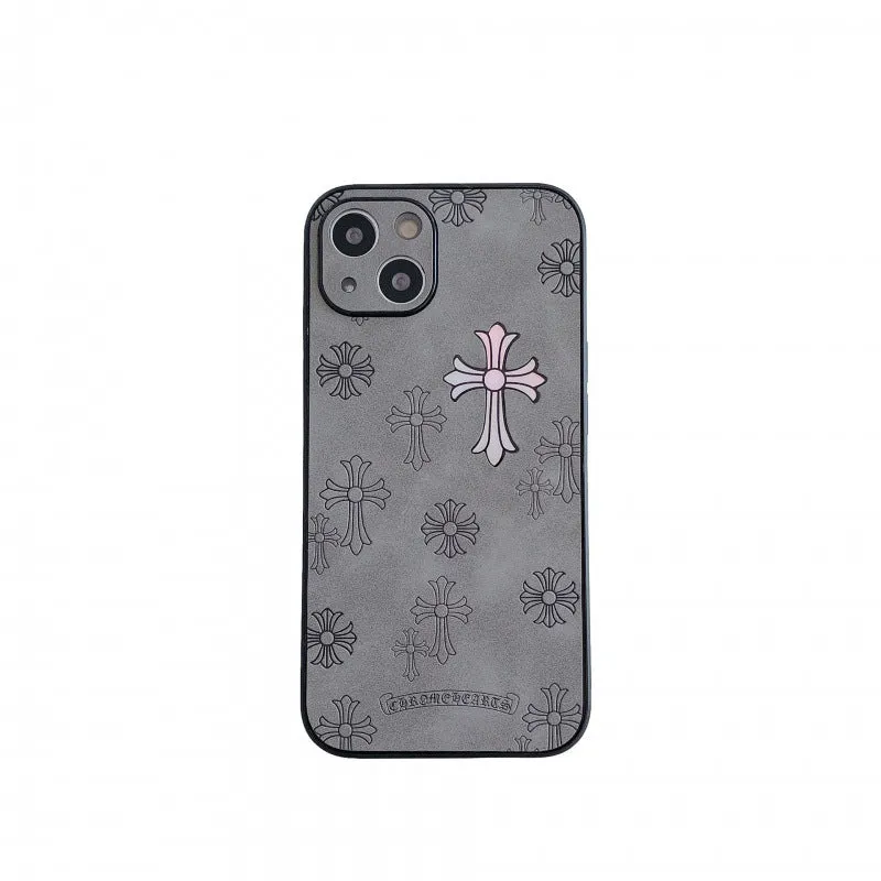 Chrome Hearts Cross Retro Leather Phone Case For IPhone