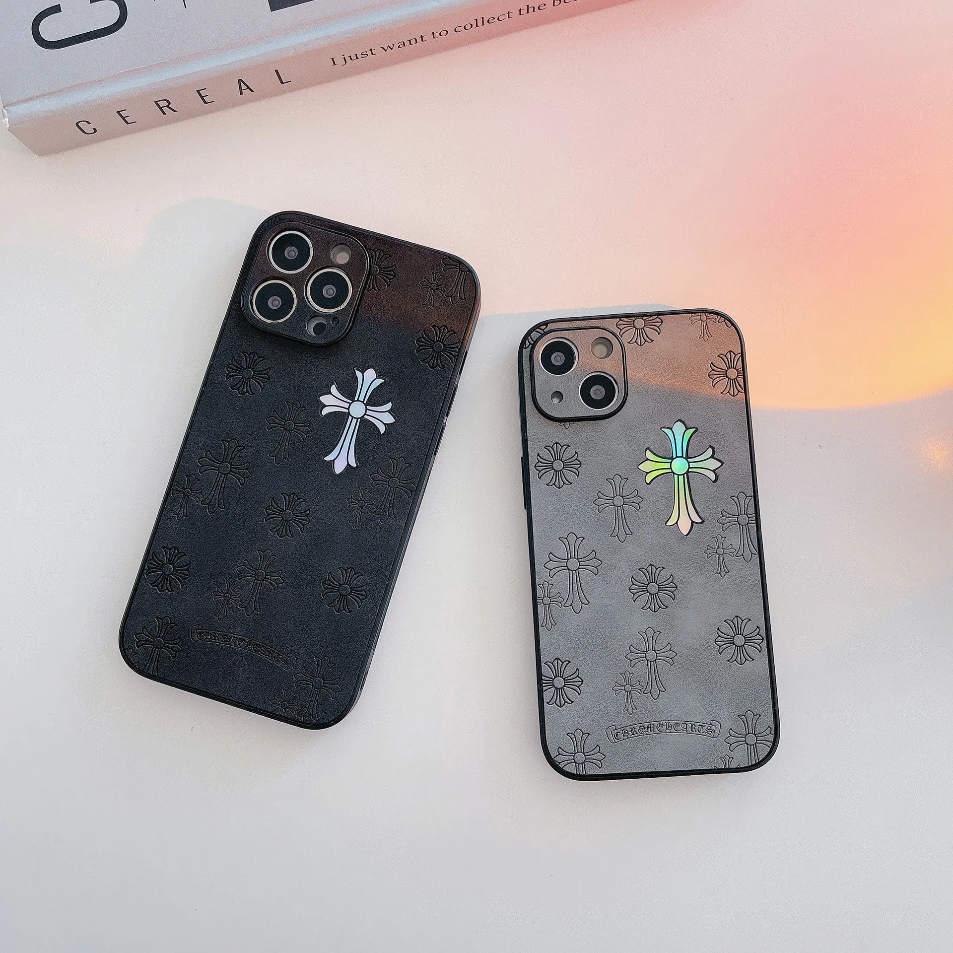 Chrome Hearts Cross Retro Leather Phone Case For IPhone