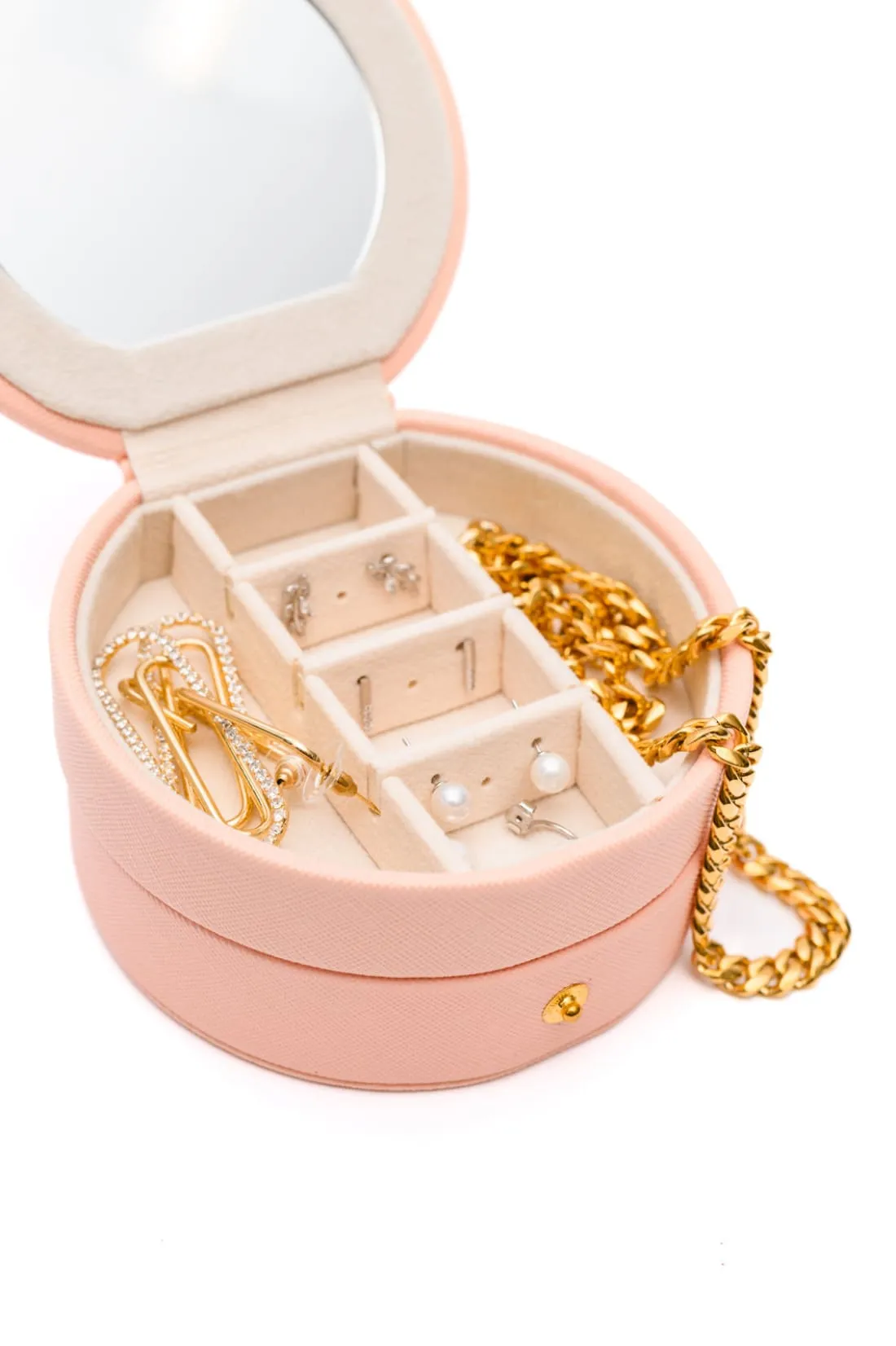 Circular Travel Jewelry Case in Pink