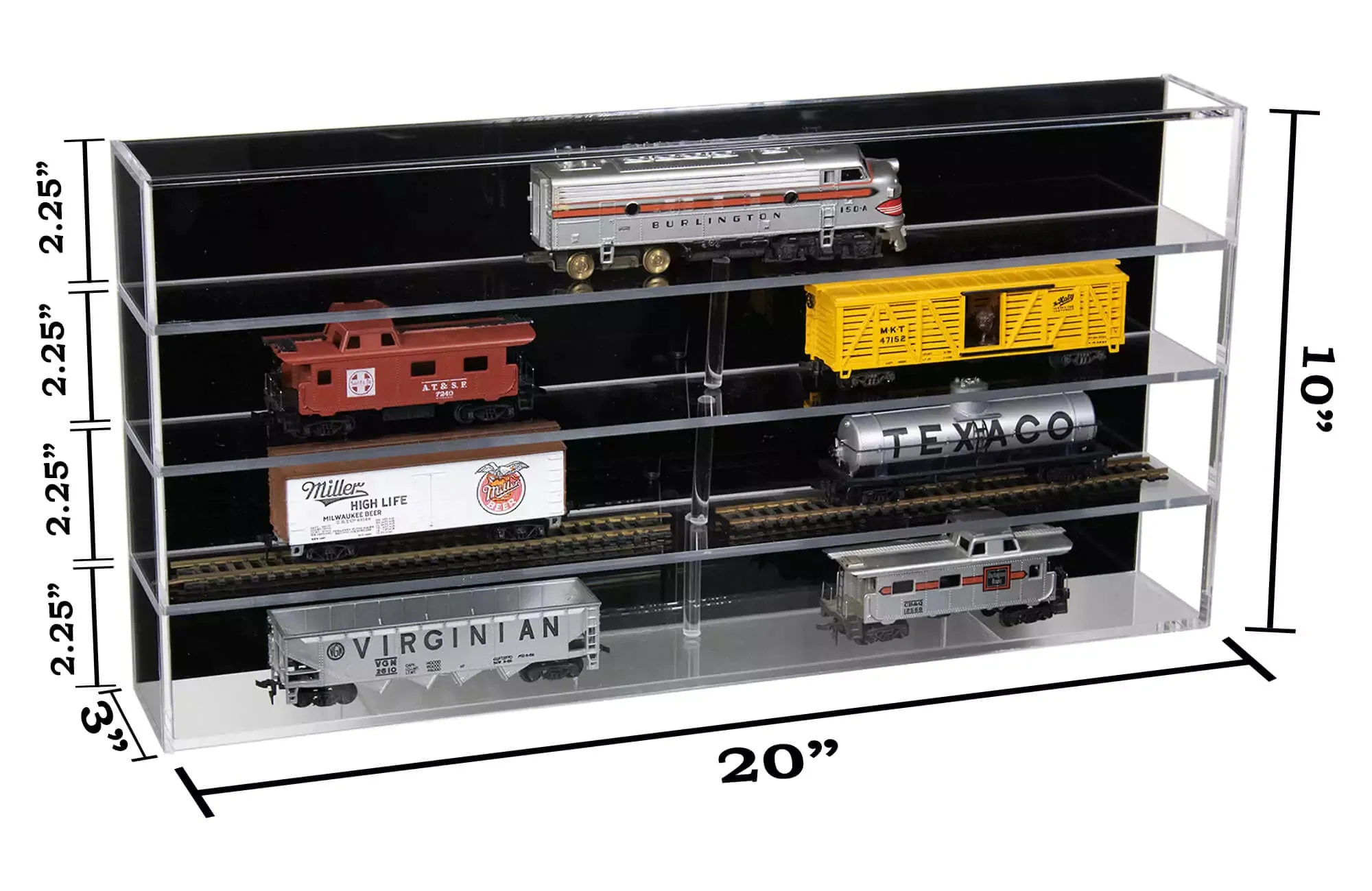 Clear Acrylic Model Train Display Case with 4 Shelves (A123)