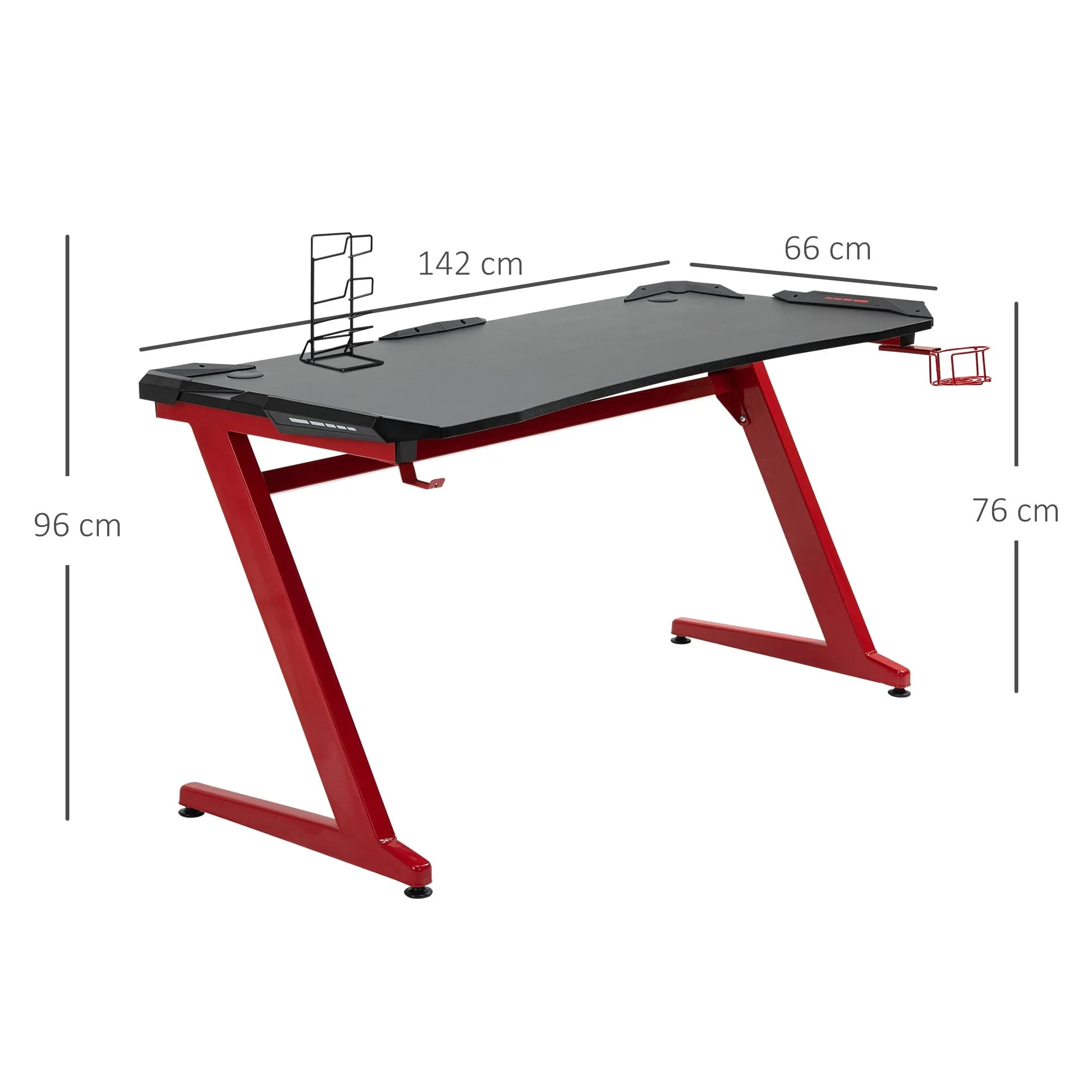 Computer Desk Gaming Desk Writing Table w/cup holder Headphone hook Red/Black