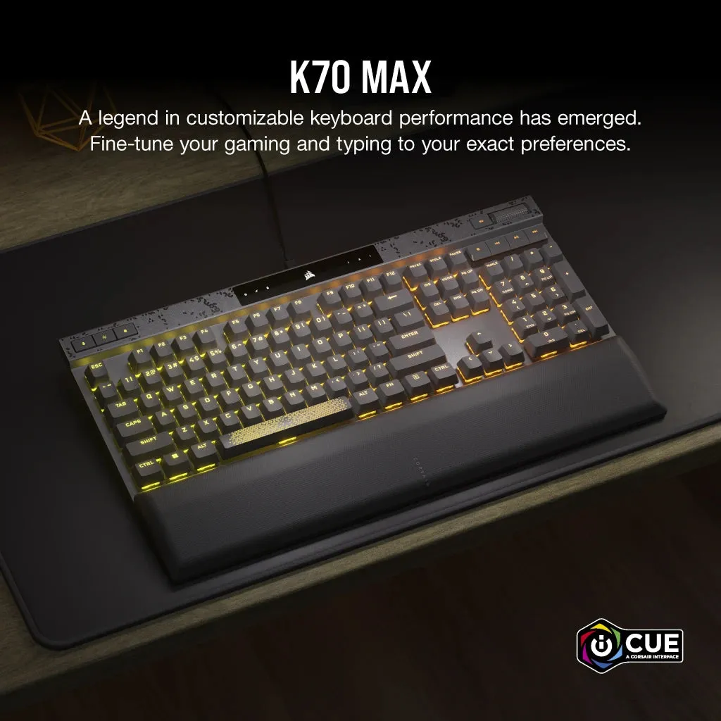 【優惠價】Corsair K70 MAX RGB Magnetic-Mechanical Gaming Keyboard — Adjustable CORSAIR (MGX Switches) Steel Grey CH-910961G-NA