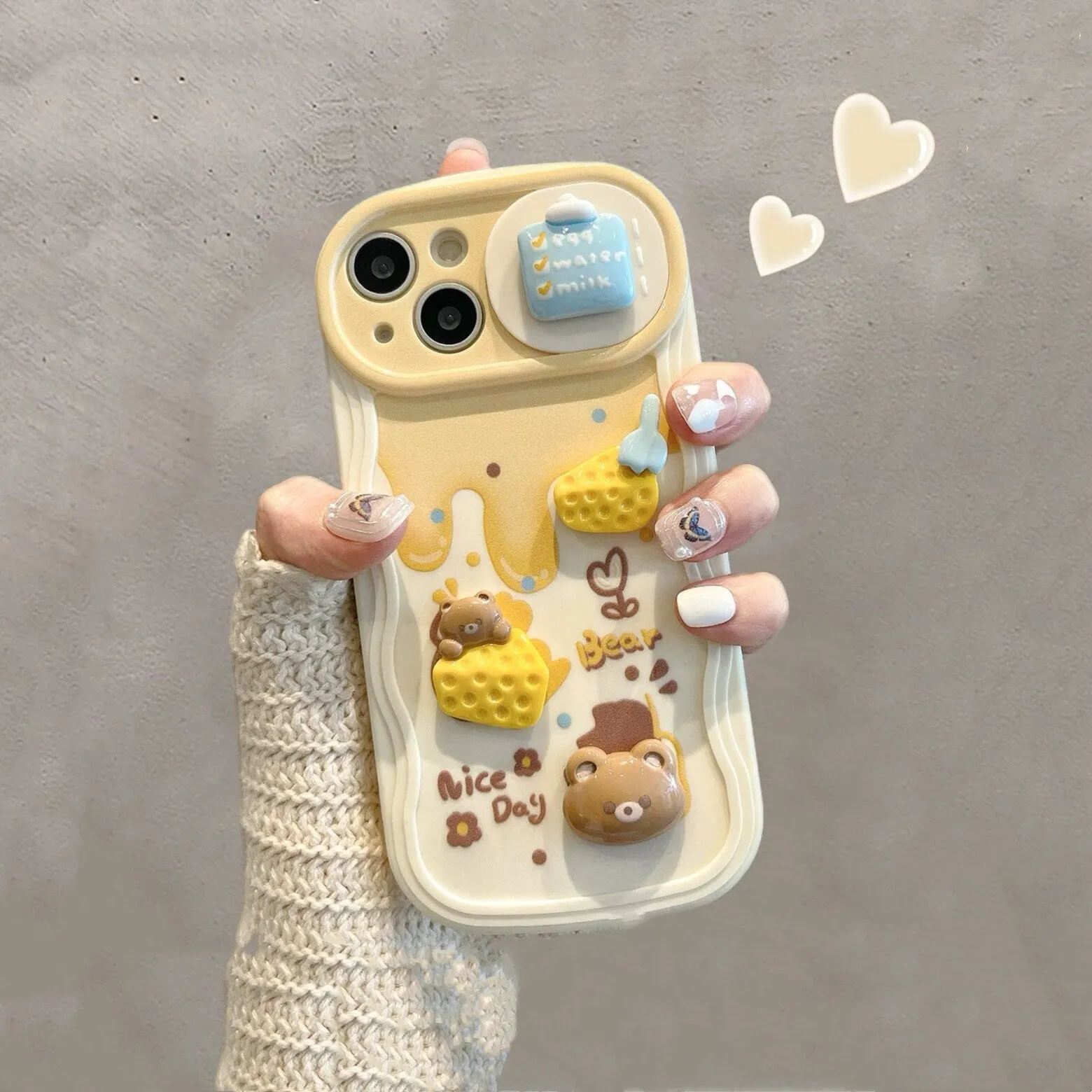 Cute 3D Brown Bear Yellow Honey Drip Honey Pot Decoden Design Protective Phone Case with Rope Hand Strap for iPhone 11 12 13 14 Pro Max