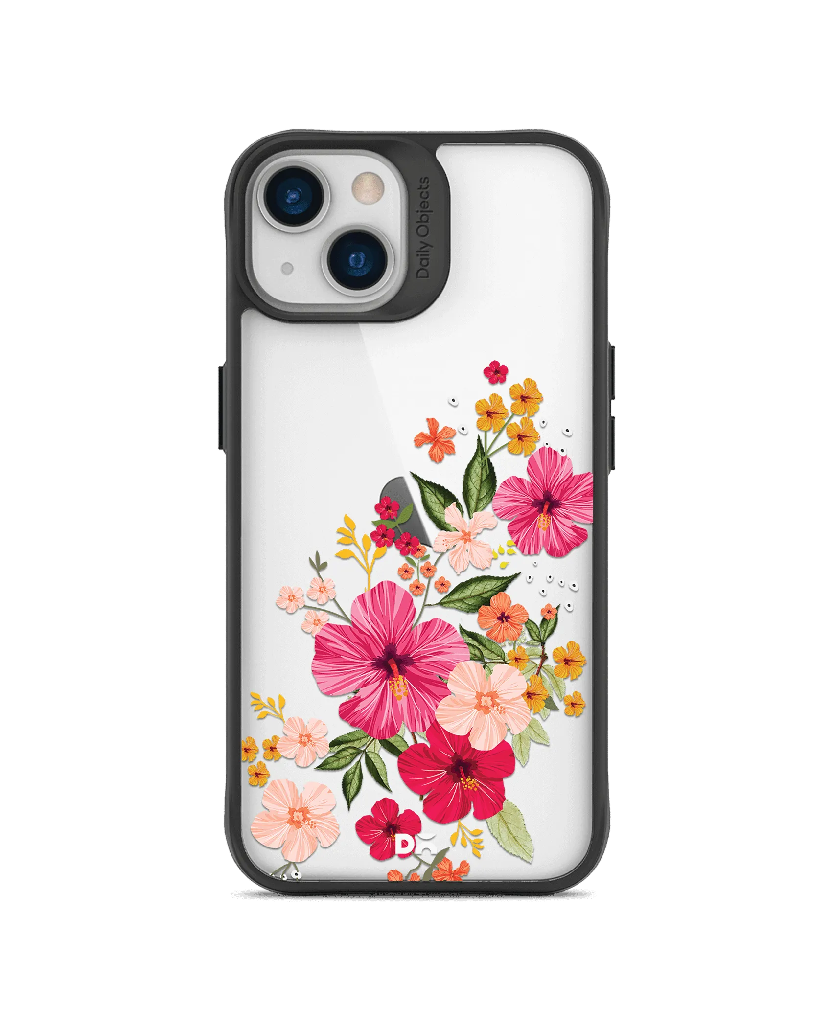 DailyObjects Pink Hibiscus Black Hybrid Clear Case Cover For iPhone 13 Mini