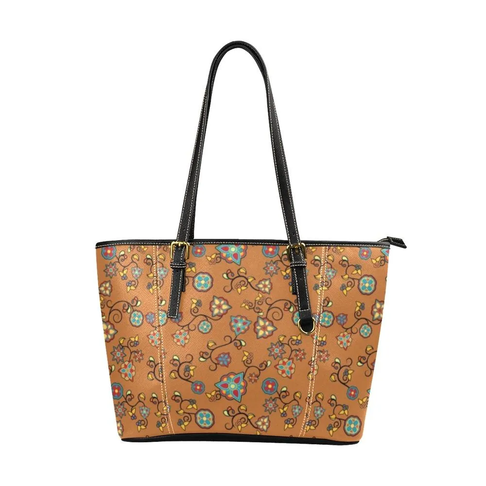 Fire Bloom Light Leather Tote Bag/Large