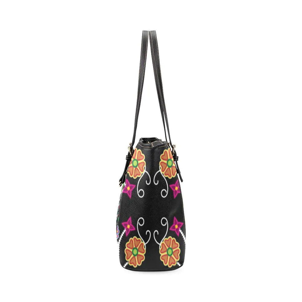 Floral Beadwork Leather Tote Bag/Large