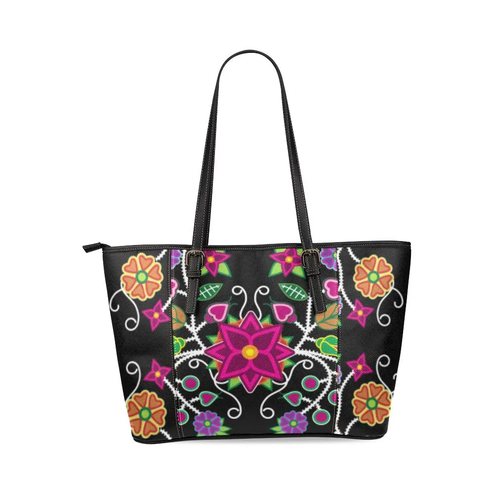 Floral Beadwork Leather Tote Bag/Large