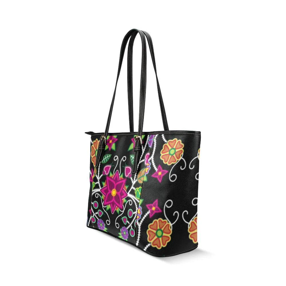 Floral Beadwork Leather Tote Bag/Large