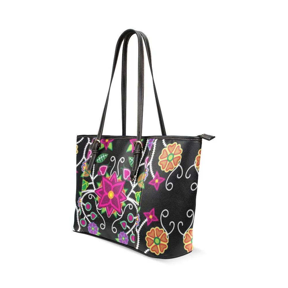 Floral Beadwork Leather Tote Bag/Large