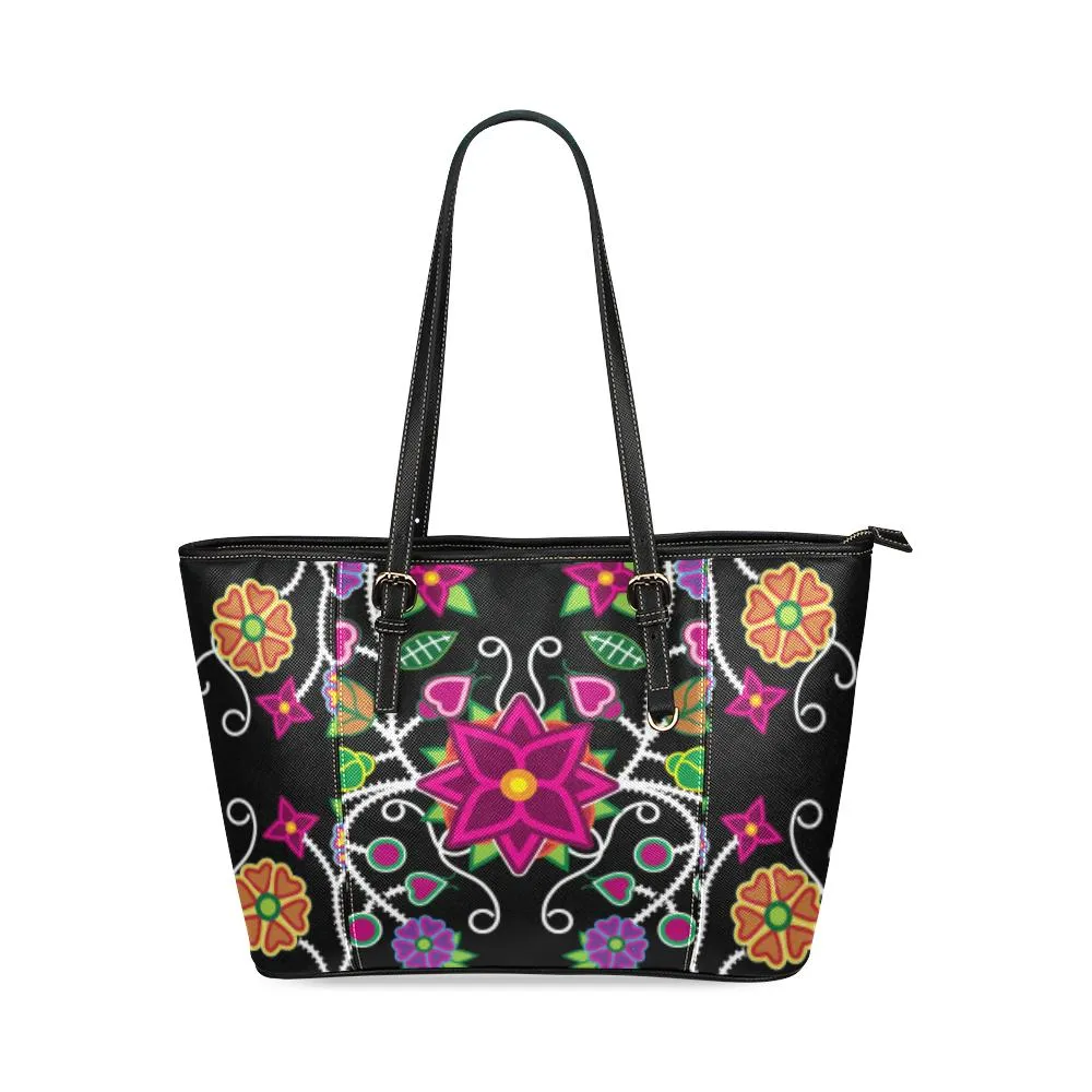 Floral Beadwork Leather Tote Bag/Large