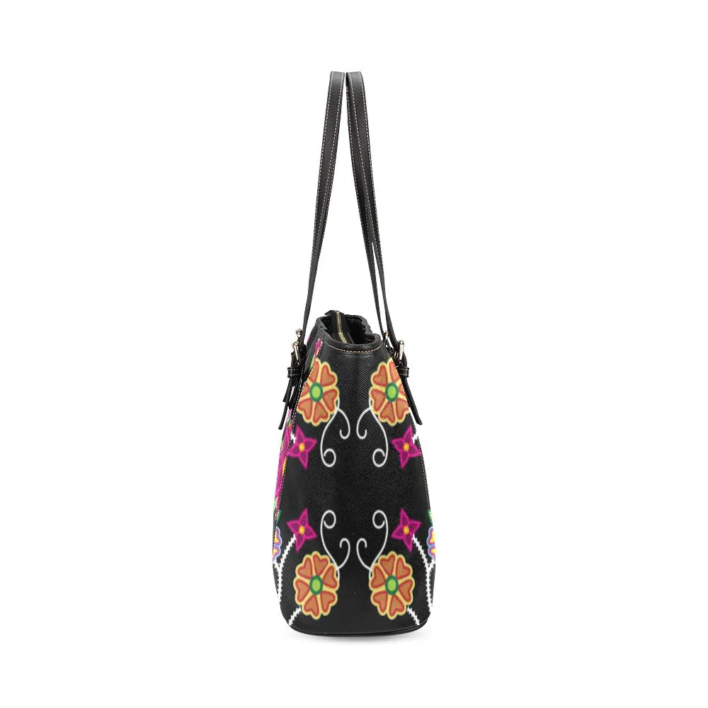 Floral Beadwork Leather Tote Bag/Large