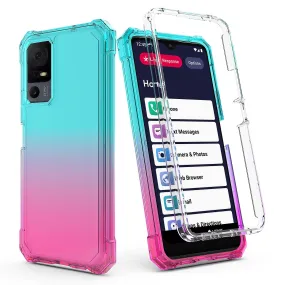 For Alcatel Jitterbug Smart 4 (2023) Case with Temper Glass Screen Protector Full-Body Rugged Protection - Teal/Pink