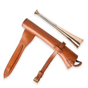 Fox Hunting Horn with Stylish Tan Leather Case