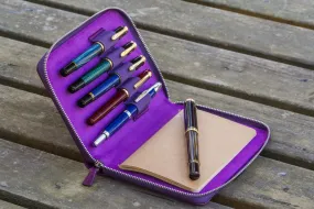 Galen Leather Pen Case Zippered 5 Slots in Purple