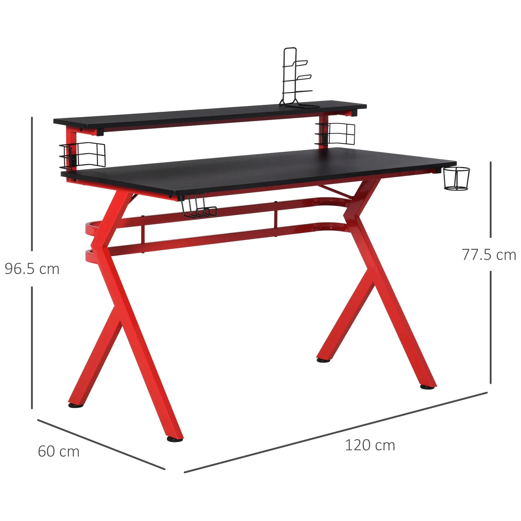 Gaming Desk Computer Table Ergonomics Workstation for Home Office with Cup & Speaker &Game Controller Holder Headphone Hook 120cm x 60cm x 96.5cm Black and Red Des CD Rack