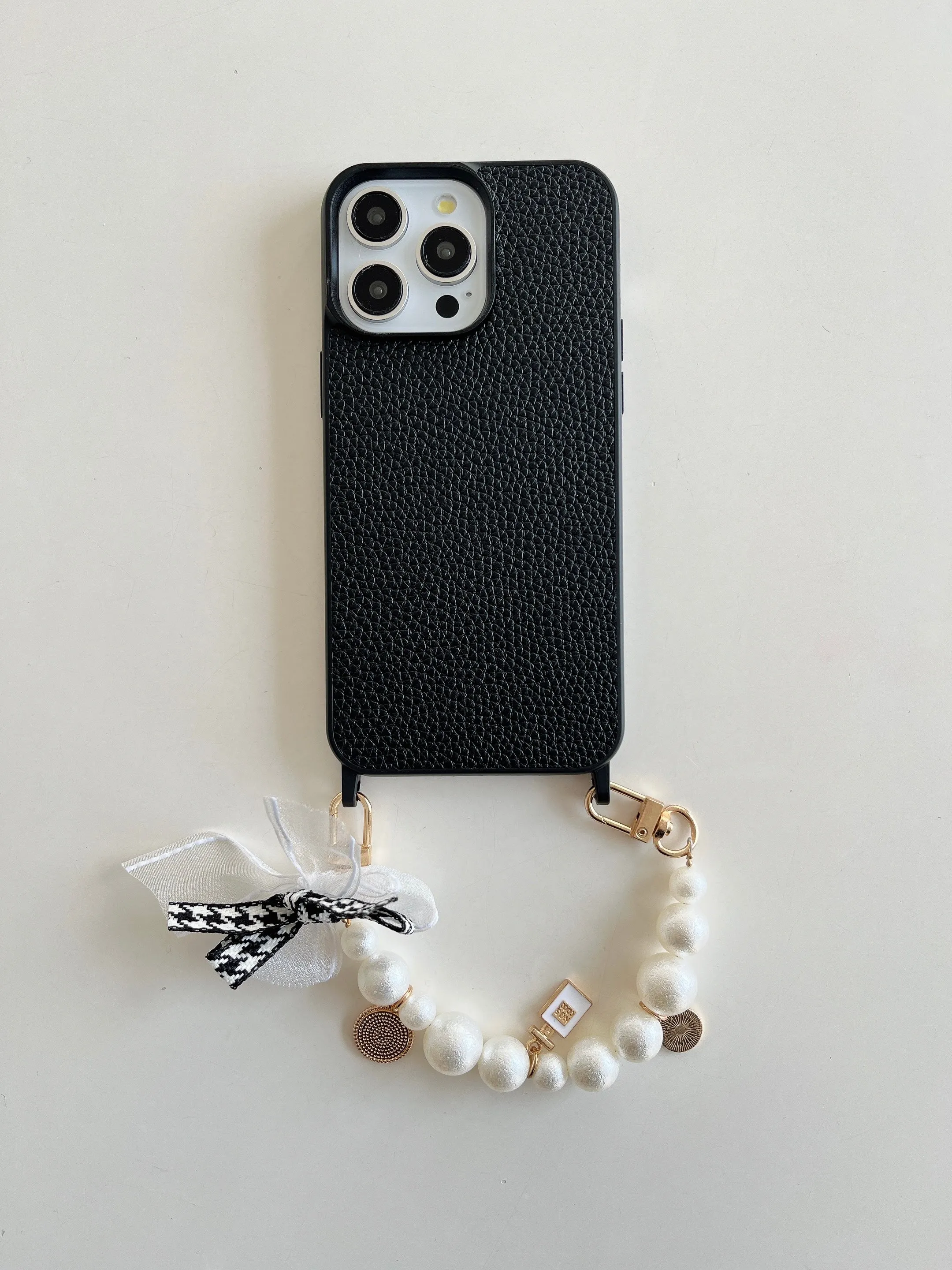 Grain Leather Customised iPhone Case with Anti Fall Hand Bracelet