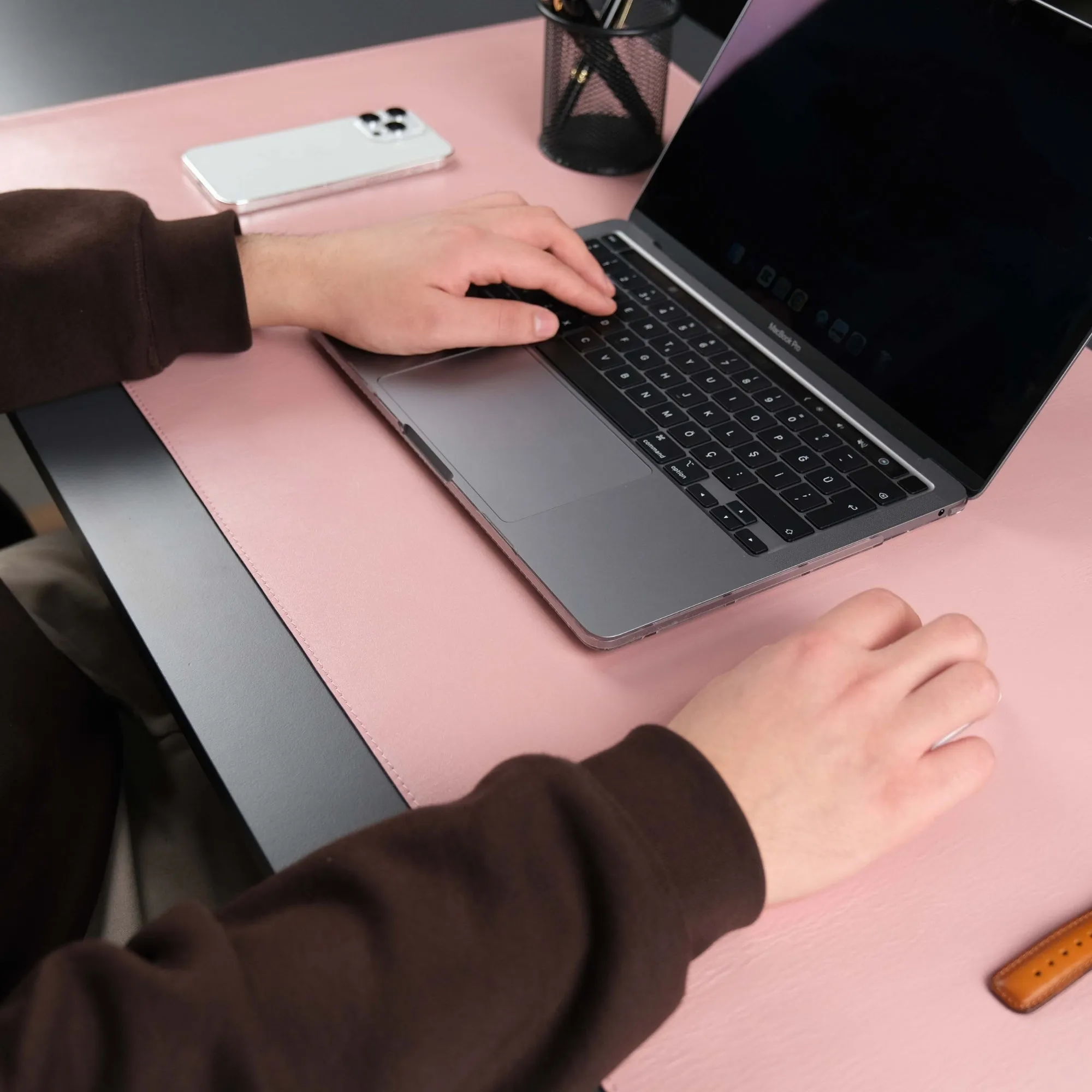 Jersey Pink Leather Desk Pad for Office and Home