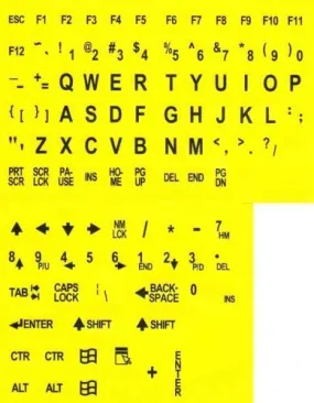 Large Print English Keyboard Stickers for the Visually Impaired (Yellow with Black Letters)