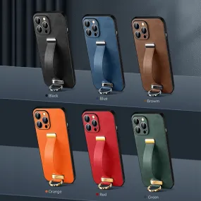 Leather Anti-drop Case With Wristband Bracket For iPhone