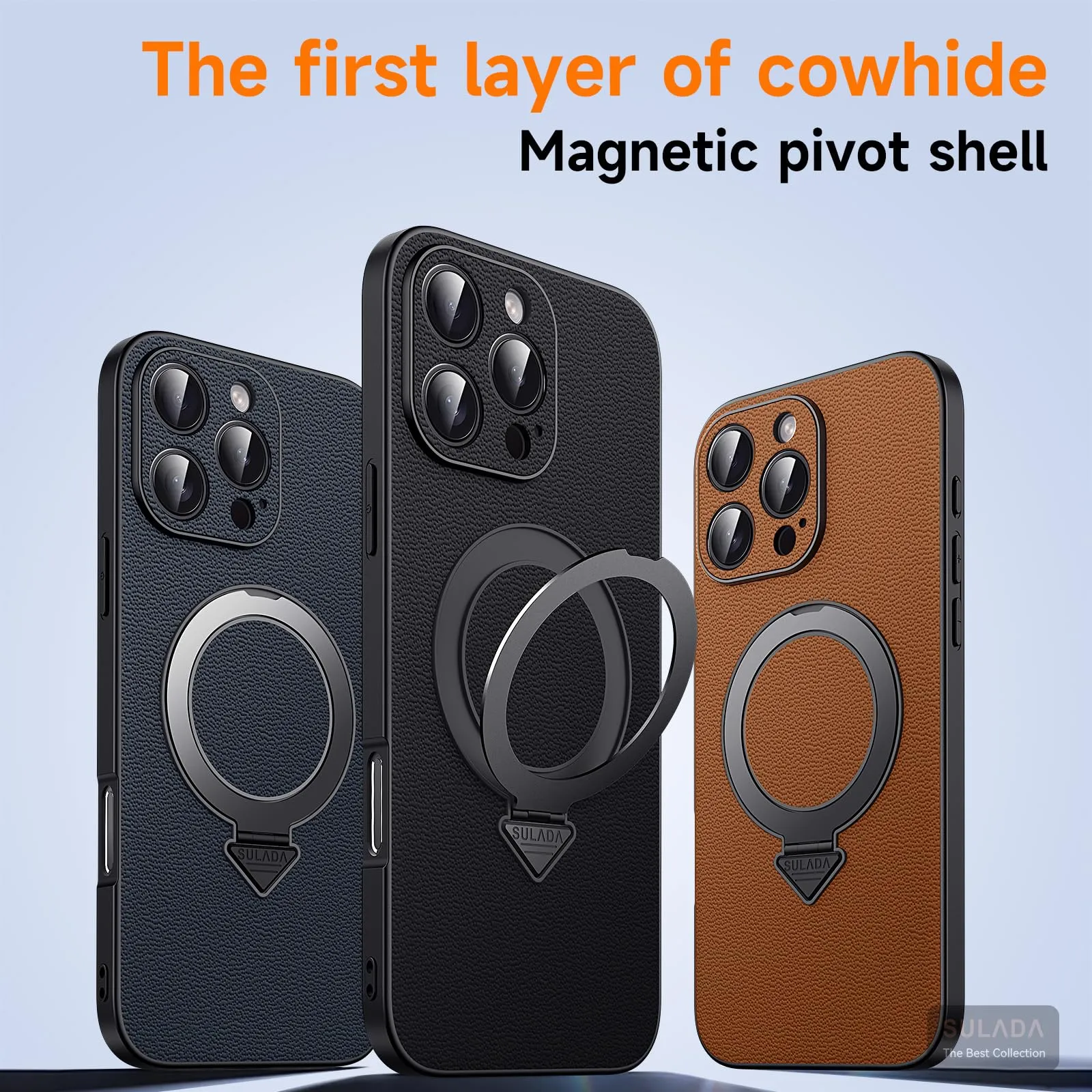 Leather Phone Case With Magnetic Ring Stand For iPhone For iPhone