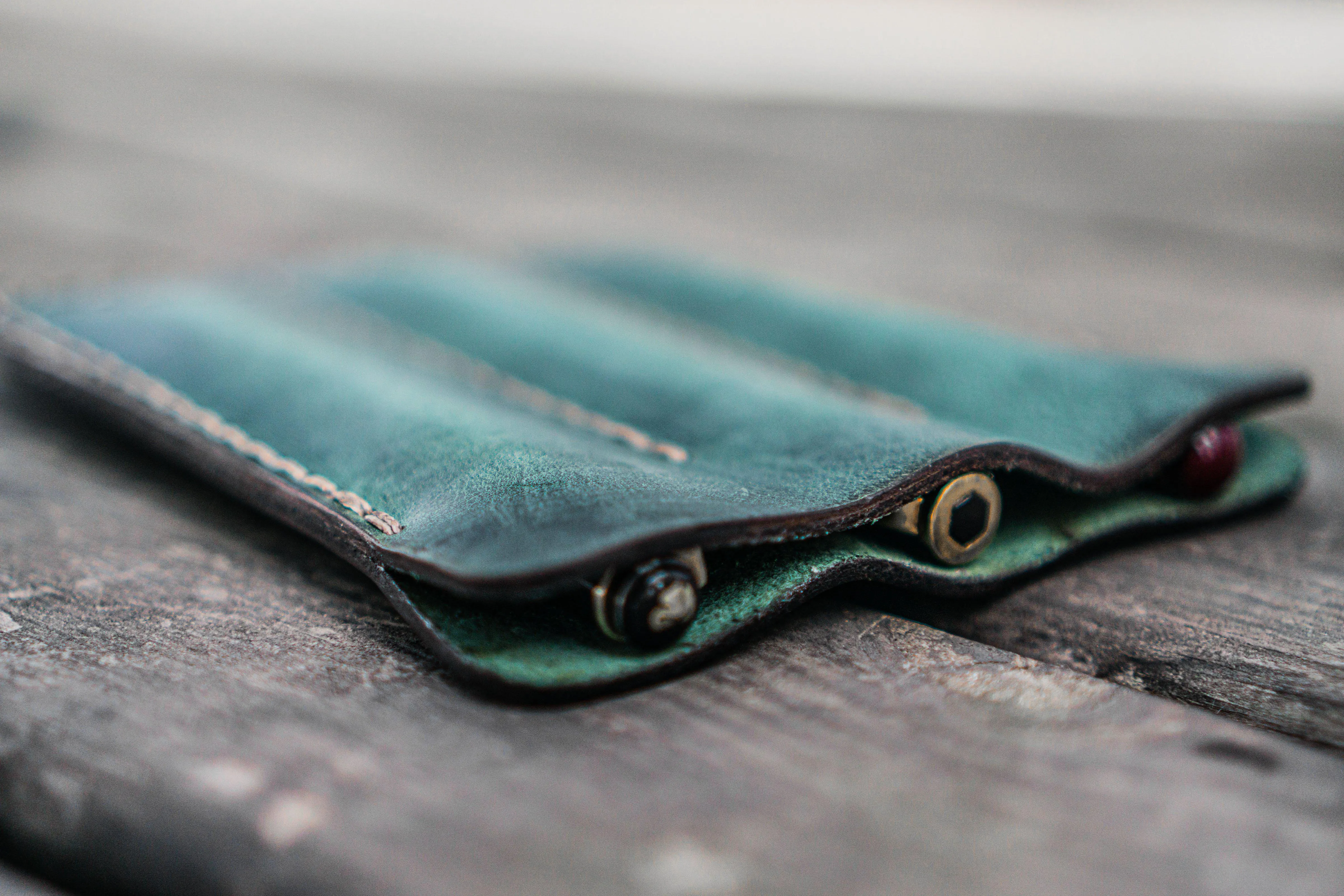 Leather Triple Fountain Pen Case / Pen Pouch - Crazy Horse Forest Green